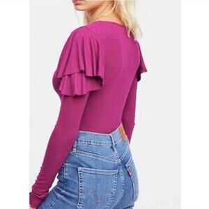 Free People Magenta Ruffle Sleeve Blouse